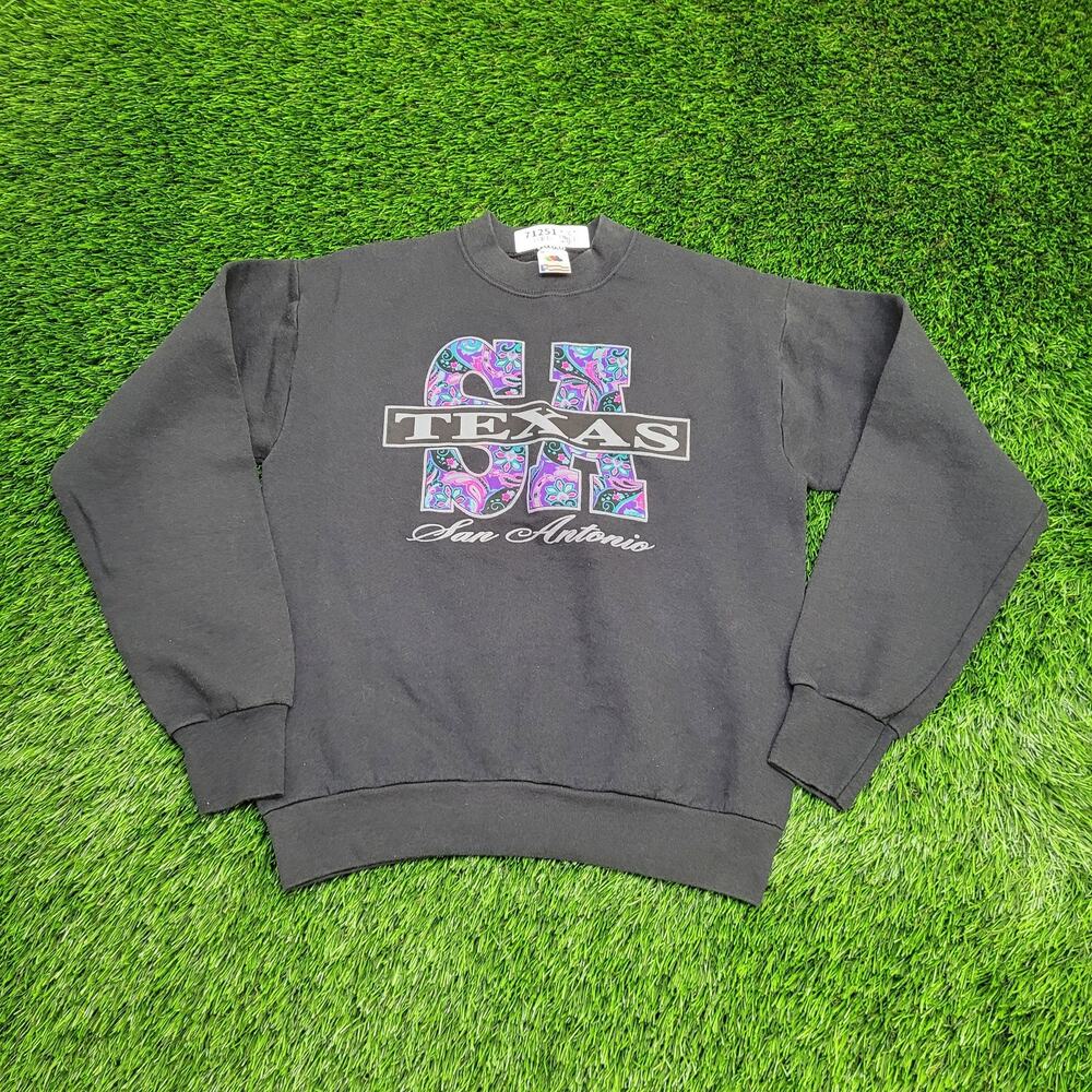 Vintage 90s San-Antonio Texas Sweatshirt Womens Medium 19x23 Black